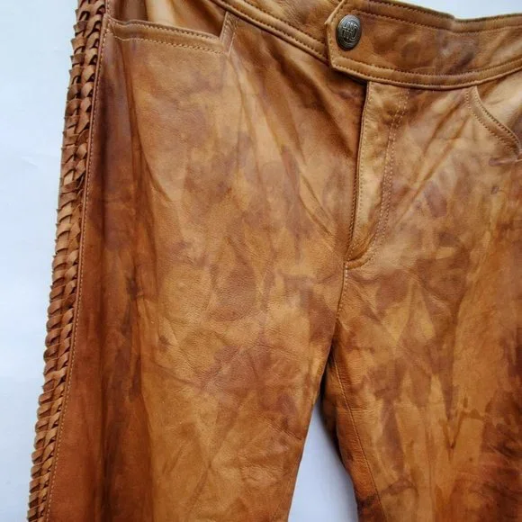 Harley Leather Motorcycle pants brown tan black biker tie dye cowgirl rodeo M 6 - Picture 3 of 9